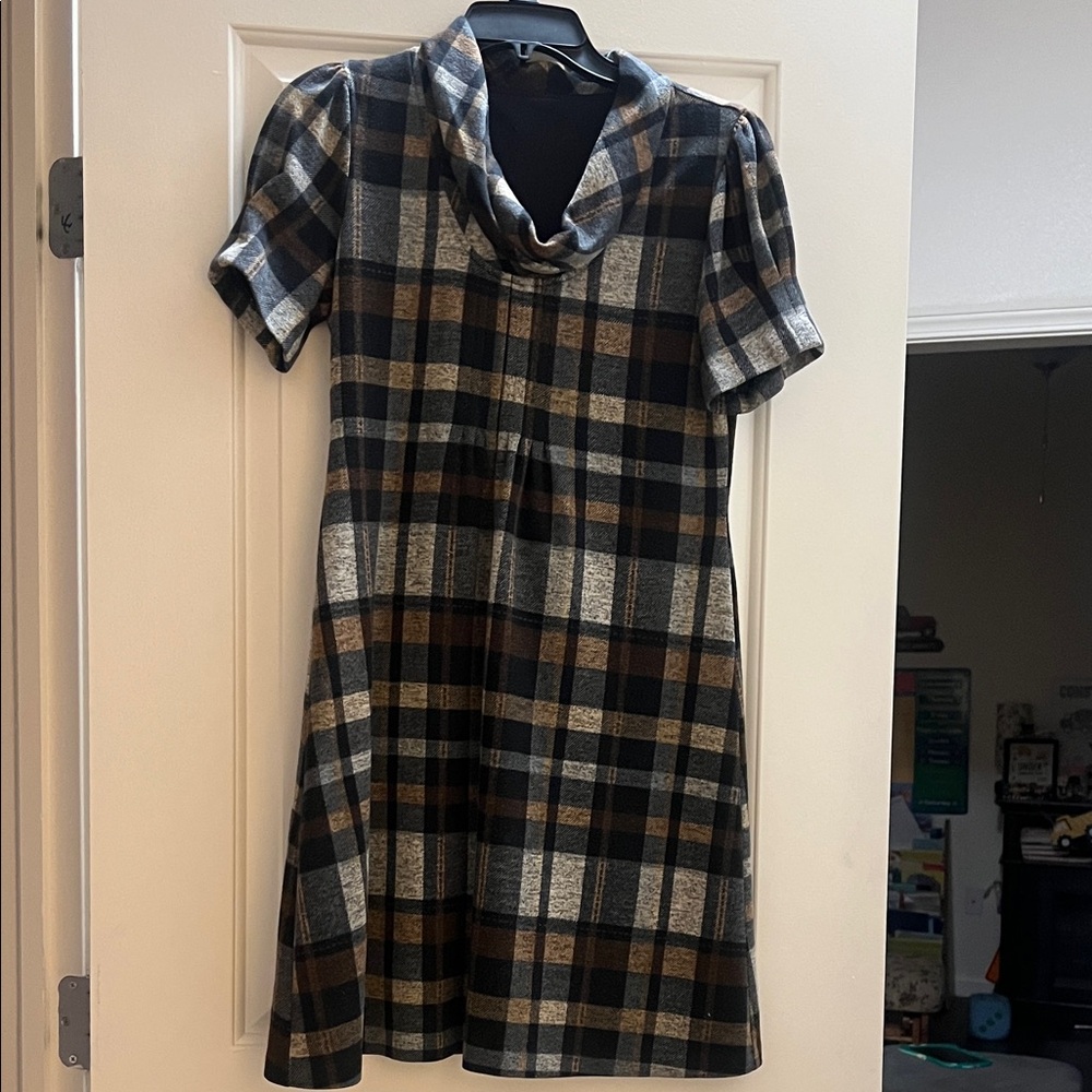 🤎 Plaid A-Line Fall Dress – Size Small